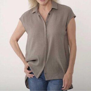 New Brian Bailey Taupe Cap Sleeve Crinkle Blouse Size Large bin 4D